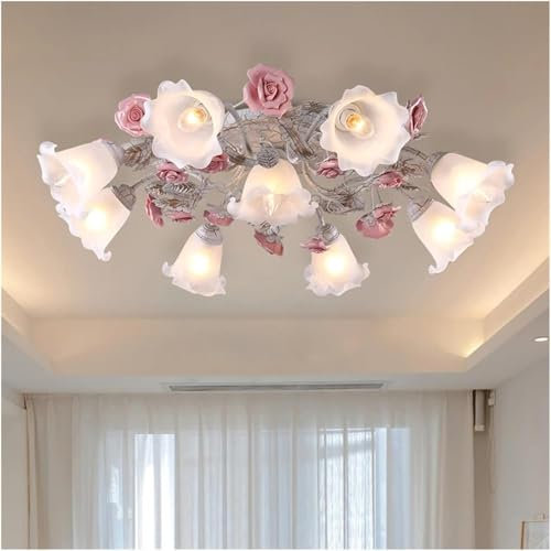 Lampadario, Lampade da soffitto a fiori in ferro battuto Lampade da arredamento retrò per la casa Calda camera da letto per la casa Plafoniera a LED Romnonc Lampada a rosa, Lampade a sospensione