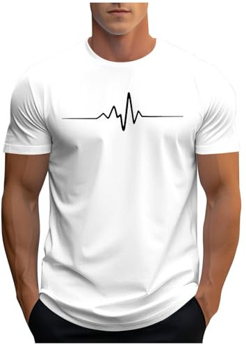 UHouse Tee Shirt Homme Sport Tshirt à Manches Courtes T-Shirts Ete Imprimé Teeshirt Col Rond Haut D'Été Streetwear Grande Taille Fin Cut Top Coton Délavé Habit Mes Commandes Blanc M