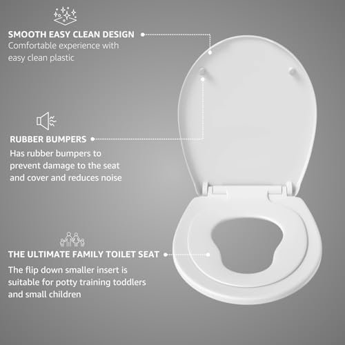 Affine® Premium White Plastic Family Toilet Seat Soft Close Hard-Wearing with Top Fix Quick Release Hinge, Easy to Clean and Install with Universal Fittings, (Child Family Standard Seat)