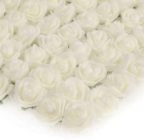 Bangbobi Roses artificielles Blanches, 144 pièces Mini Roses en Mousse Roses artificielles pour décoration DIY - 2,5CM têtes de Fleurs Artisanat Saint Valentin Mariage fête Festival