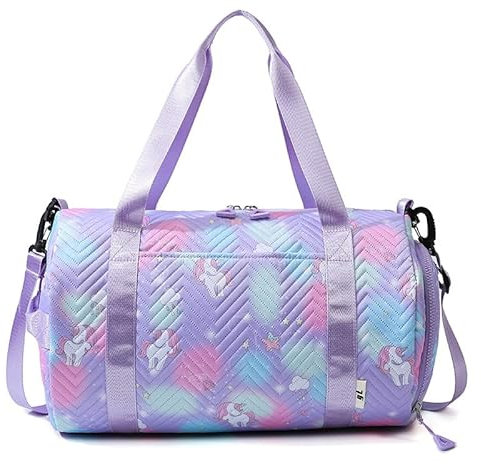 Sporttasche Kinder Reisetasche Damen, Schwimmtasche Mädchen Sporttasche Mit Schuhfach & Nassfach, Wasserdicht Turnbeutel, Yoga Gym Bag, Fitnesstasche, Sportrucksack, Trainingstasche (Lila)