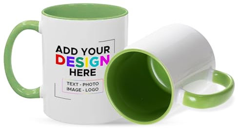 Gift Hub Personalised Mug | Coffee Cup with Coloured Handle and Inner | Any Photo or Text | Custom Coloured Cups for Birthdays, & Occasions | Ceramic Mugs Available in Ten Colours | Green
