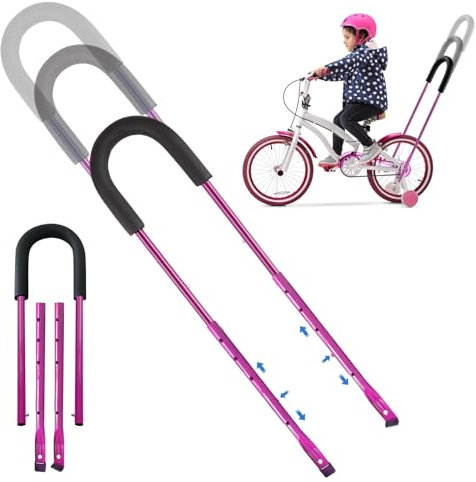 Maniglia per Allenamento Bici, Barra di Spinta per Equilibrio, Asta di Supporto per Bicicletta per Bambini, Arra Genitore, Barra di Spinta per Equilibrio, Maniglia di Spinta di Sicurezza(Rosa)