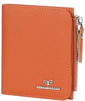 Royal Bagger RFID bloquant Le Portefeuille Court en Cuir véritable pour Femme - Porte-Monnaie Mince à Deux Volets, Design à la Mode et Simple 3201 (Orange)