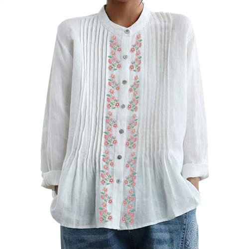VEMOW Chemisier vieux rose pour femme avec plis rétro sur le devant - Tissu doux semblable à du lin - Coupe normale confortable - Design élégant - Caractéristiques :, Rose, XXL