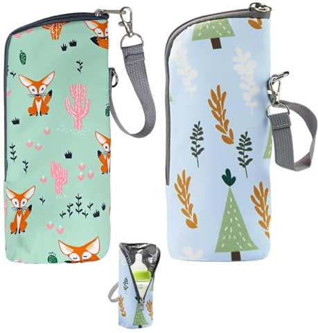 2-Piece Printed Bottle Bag, Convenient Bottle Insulation Cover, Baby Outdoor Products, Suitable for Shopping, Picnics, and Travel.