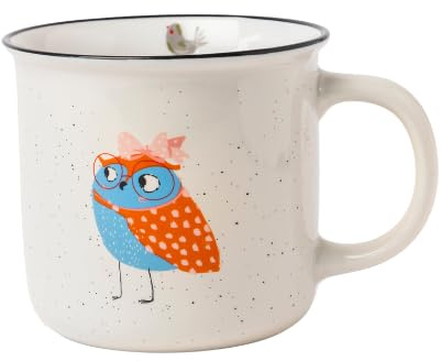 Speckled Owl Ceramic Mug 390ml Cute Speckled Coffee & Tea Cup Glossy Finish Gift Mug for Animal Lovers, Hot Cocoa or Daily Use Assorted Designs (Owl)