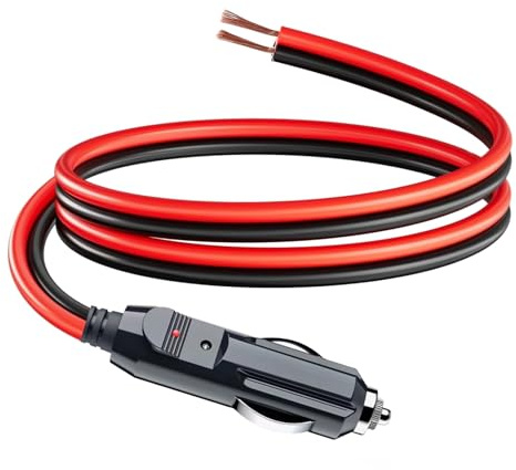 4M Zigarettenanzünder-Steckerkabel 12 V mit 20 A Sicherung, 16 AWG verzinntes Kabel für Auto-Luftpumpen, Staubsauger und Geräte - Ersatz-Zigarettenanzünder-Stecker mit Kupferklemmen