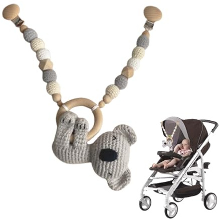 Srcasy Kinderwagenkette Koala Design, 44 x 7 cm Baby Kinderwagenspielzeug Mädchen Junge, Tierform Kinderwagenspielzeug Mit Glocke, Holz Kinderwagenkette Geschenk