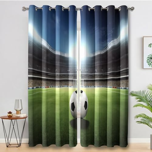 Football Curtains for Bedroom Living Room, Soccer Sport Gaming Boy Blackout Curtains Eyelet 54 Drop - Thermal Patterned Window Drapes Home Decor 66x54 Inch 2 Panels K6