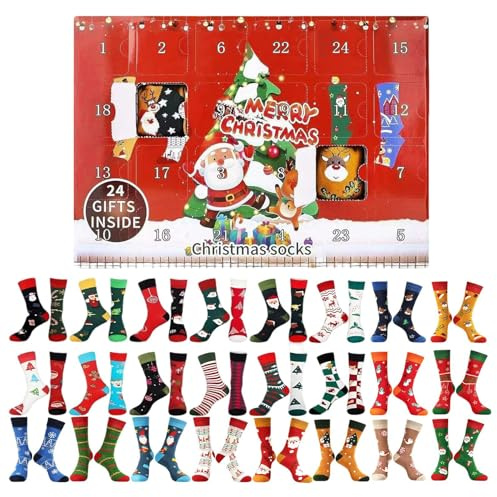 Gihioue Weihnachts Socken Adventskalender | 24 Paar Warme Bequeme Unisex Socken Adventskalender | Männer en Originell Countdown Kalender - für Erwachsene Liebhaber Freunde Mama Papa und Mann