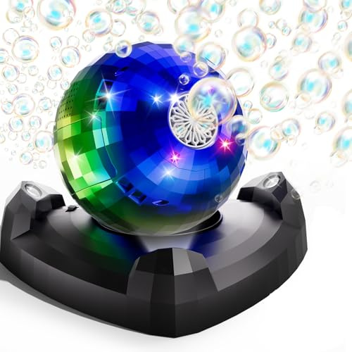 BLmukce Disco Ball Blasenmaschine mit rotierenden LED-Lichtern, kleine Blasen automatisches Blasenbläser für Kinder Kleinkinder Partys