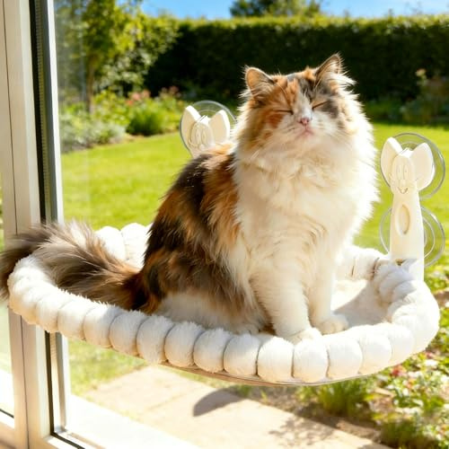 Euqvunn Cordless Cat Window Bed - 33LBS Weight Capacity with Dual-Side Washable Cushion, Foldable Cat Hammock for Indoor Cats, Ideal for Sunbathing, Napping & Bird Watching