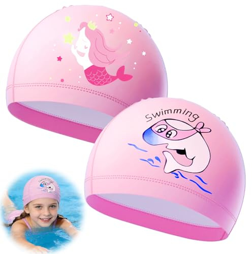 2 Pcs Kids Swimming Cap Comfortable Anti Slip Fabric Swimming Hat Stretchy