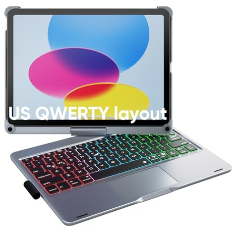 doqo iPad A16 11. & 10. Generation Tastatur Hülle mit Trackpad,360°drehbar | Laptop-ähnliches Tippgefühl,Beleuchtung,für iPad 11 (A16 2025)/10 Gen 2022 mit Stifthalter