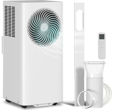 HOMCOM Mobiles Klimagerät 9000 BTU 2,6 kW, 4-in-1 Mobile Klimaanlage mit Abluftschlauch, Kühlen, 40L/Tag Entfeuchten, Ventilieren, Schlafmodus, Timer, Fenster-Installationsset, für Räume bis 33㎡