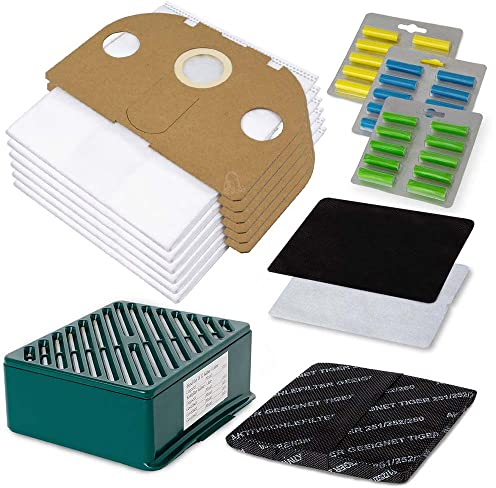 Smartes Sparset - 48 Teile - Passend für Vorwerk Tiger 250, 251 & 252-12 Vlies Staubsaugerbeutel + Filterset + Duft - Bestleistung beim Saugen - Hochwertige Qualität