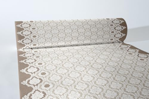 Sovie HORECA Airlaid Tischläufer Mandy in GRAU, 40 cm x 24 m, 1 Stück, perforiert alle 120 cm, Ornament-Blütendesign auf weißem Hintergrund, Einweg-Tischdeko für Gastronomie & Events