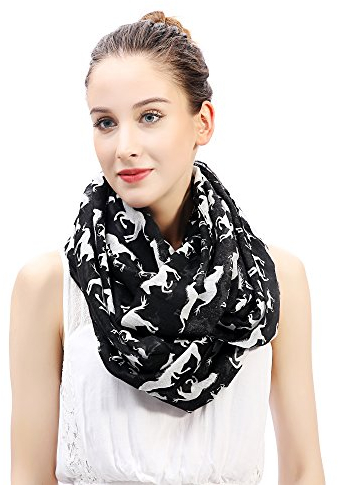 Lina & Lily Damen Loop Schal Rundschal Schlauchschal Pferd Muster (Schwarz)