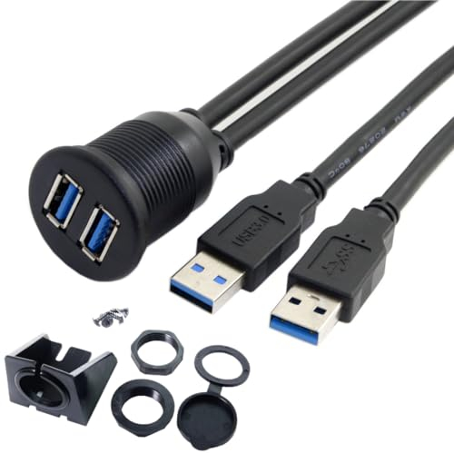 chenyang Cavo di prolunga USB 3.0 a doppia porta da 2 maschio a 2 femmina per montaggio a pannello cruscotto auto