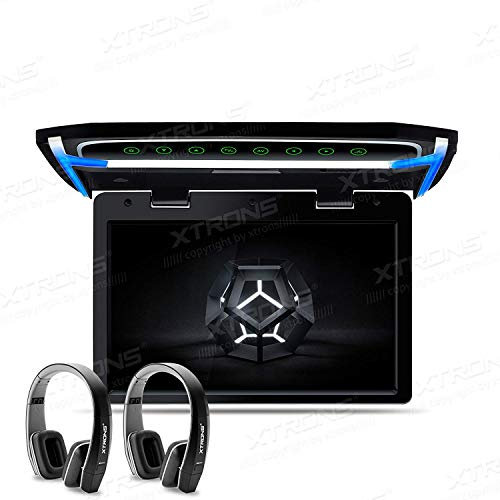 XTRONS 10.2 Inch Digital TFT Screen 1080P Video Car Overhead Player Ultra-thin Roof Mounted Monitor 180° Rotating Screen HDMI Port Door Control with a pair IR Headphones Black