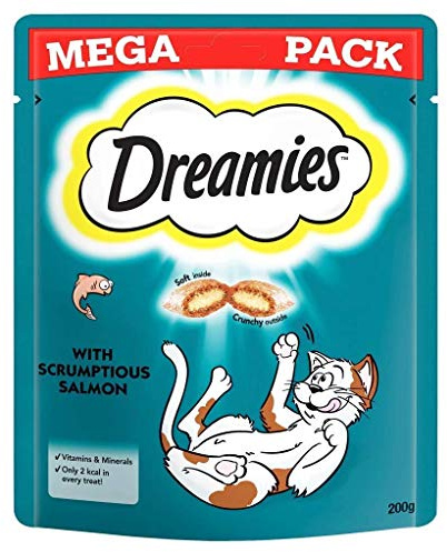Dreamies Mega Pack Cat Treats, Tasty Snacks with Delicious Salmon, 6 Pouches of 200 g