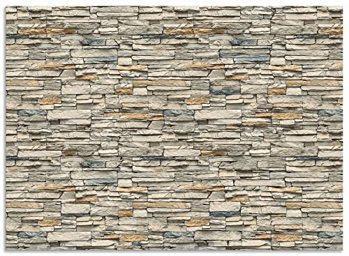 ARTland Spritzschutz Küchenrückwand aus Alu für Küche Herd Spüle 90x65 cm (BxH) mit Motiv Steinwand Landhaus Steinoptik Mauer Stein Beige R2QS