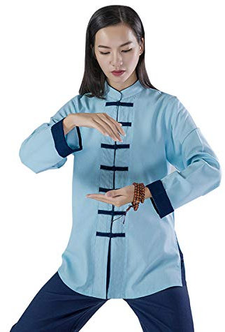 KSUA Frauen Martial Arts Uniform Tai Chi Anzug Chinesische Kung Fu Kleidung Baumwolle Wing Chun Kleidung Zen Meditation, Blau EU S/Etikett M