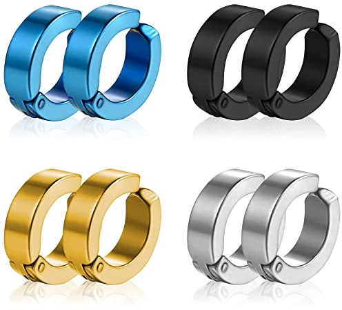 Liuxn 8 Stück Non-Pierced Ohrringe Ohrklemmen Falsch Ohr Hoop für Herren und Damen, Edelstahl, 4 Farben…
