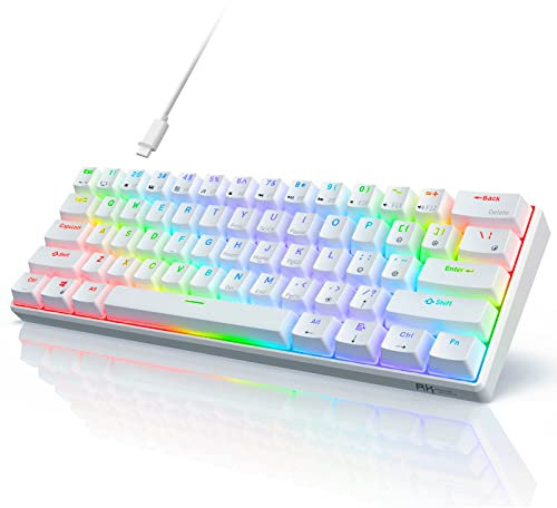 RK ROYAL KLUDGE RK61 QMK/VIA Custom 60% Mechanical Keyboard, Wired Gaming Keyboard Programmable 61 Keys RGB Backlit Ultra-Compact Hot-Swappable US Layout(Brown Switch,White)