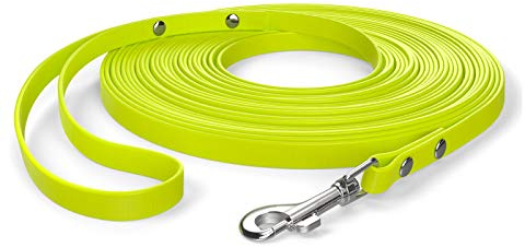 10m Schleppleine, Hundeleine, Handschlaufe, Neon-Gelb, extra schmal, schmutz- und wasserabweisend
