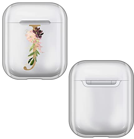 Head Case Designs Offizielle Nature Magick Letter J Blumiges Monogramm Buchstabe 1 Durchsichtig Harte Kristall Handyhülle Hülle Huelle kompatibel mit Apple AirPods 1 1st Gen / 2 2nd Gen Charging Case