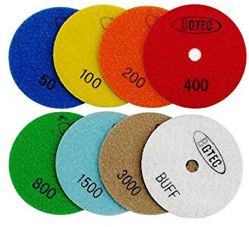 BGTEC 100mm Set di Tamponi per Lucidatura a Secco Diamantati 8 pezzi da #50 a Bianco Kit di Tamponi per Lucidatura per Granito, Marmo, Pietra, Quarzo, Piastrelle, Lucidatura del Controsoffitto