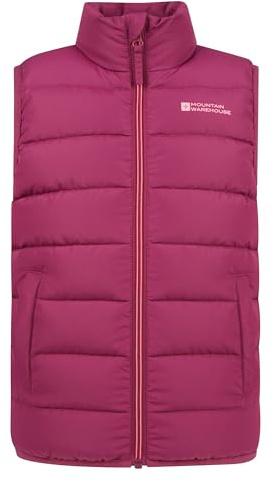 Mountain Warehouse Gepolsterte Kinder-Weste von Rocko - wasserabweisend, Mikrofaserweste, 2 Vordertaschen – idealer Körperwärmer für Jungen, Frühling, Sommer Beere Kinder 140 EU (9-10 Jahre)