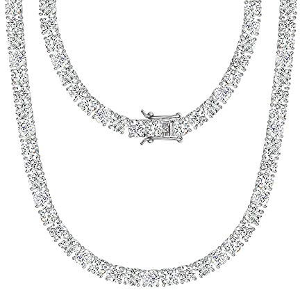 Michooyel Tennis Halskette Herren, Tenniskette Damen, Iced Out Kette Diamant Zirkonia Choker Silber 925 Tennis Chain Necklaces (Golden, Silbrig)