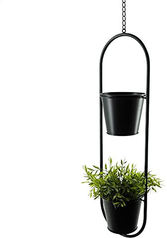 Macetero colgante Macosa NO55908, de metal, color negro, moderno, para colgar en la pared