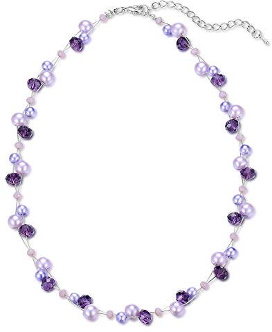 Bulinlin Damen Kristall Perlenkette Silber Boho Statement Choker Halskette für Frauen Modeschmuck Geburtstagsgeschenke(Purple)