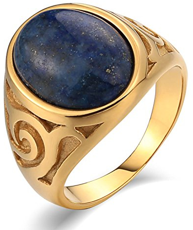 KnSam Herren Ring, Ring Herren Hip Hop Ovales Muster Aus Edelstahl Siegelring Für Herren Männer Mit Opal Gold Ring Mit Kostenlos Gravur