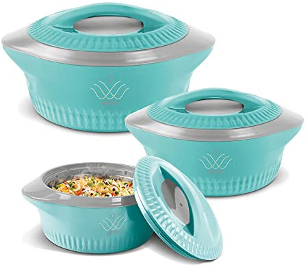 MILTON Royal Regular Insulated Inner Stainless Steel Casserole, Set of 3, (830 ml, 1.27 litres, 1.8 litres), Blue | BPA Free | Food Grade | Easy to Carry | Easy to Store | Ideal for Chapatti | Roti