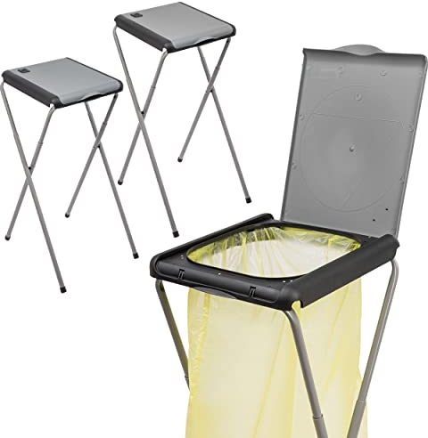 ONVAYA® Müllsackständer bis 120 Liter mit Deckel | Grau - 2 Stück | Stabiler höhenverstellbarer Müllsackhalter aus Metall für den gelben Sack