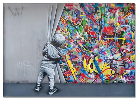 Giallobus - Gemälde - Banksy - Kind öffnet den Vorhang - Acrylglas - 50x35 - Bereit zum Aufhängen - Moderne Gemälde für zu Hause