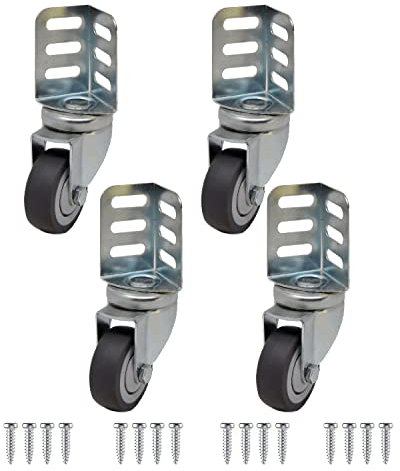 Castors Wheels - Kit 4 Ruote girevoli con staffa a L per Mobili 50mm in gomma con cuscinetto a sfera - Supporto angolare - rotelle piroettanti - portata max 140 kg