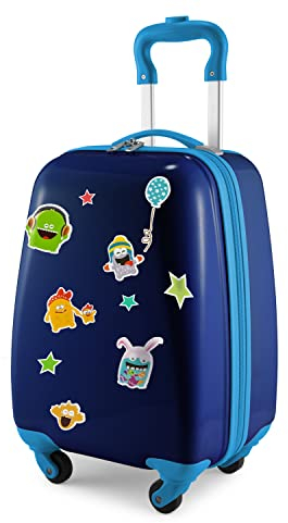 Hauptstadtkoffer - for Kids - Kindergepäck + Reflektierende Aufkleber Monster, Kinderkoffer, Hartschalenkoffer, Reise Trolley für Kinder, Handgepäck, 24 Liter, Dunkelblau