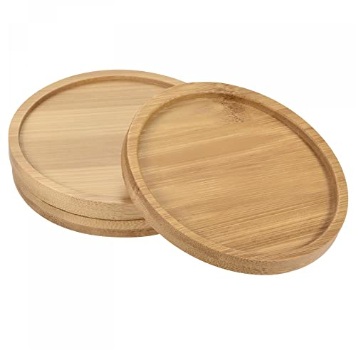 sourcing map Platillos para Maceta 3uds, Plato Planta de 10cm Diámetro Exterior, Bandeja de Goteo de bambú Redonda de Flores para Interiores
