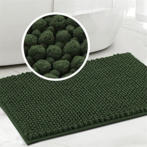 Badvorleger Badematte rutschfest Waschbar Badezimmerteppich Flauschig Badteppich Wasserabsorbierenden Duschvorleger Mikrofaser Duschmatte Chenille Teppich für Badewanne Bad (Olivgrün,43 x 60 cm)
