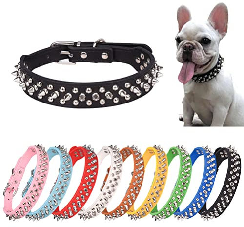 Hundehalsband mit Stacheln, weiches PU-Leder, Nieten, Nieten, verstellbar, Katzenhalsband, Schwarz, Größe XXS
