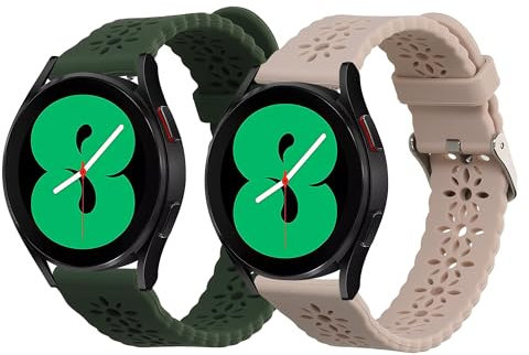 kwmobile 2x Fasce compatibile con Samsung Galaxy Watch 4 / Watch Active 2 - Cinturino Smart-Watch Fitness-Tracker - Banda Silicone Gommato TPU verde scuro/rosa antico