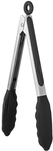 U-Taste 23 cm 315 ℃ Pince de cuisine en silicone résistant à la chaleur avec embouts en caoutchouc antiadhésif hermétiquement scellés et poignée en acier revêtue de silicone pour servir (Noir)