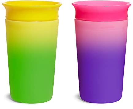 Munchkin Vaso Aprendizaje para Bebé y Niños Pequeños, Set de Vasos 360°, Vaso Antiderrame Libre de BPA para Bebés a Partir de los 12 Meses, Apto para Lavavajillas, Lote de 2 x 266 ml, Amarillo/Rosa