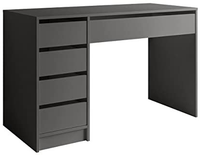 lukmebel Mada Stilvoller Schreibtisch mit 5 Schubladen platzsparendes Möbel für Schlafzimmer Arbeitszimmer oder Büro aus laminierter Platte mit ABS-Kante 120x75x55 cm Anthrazit